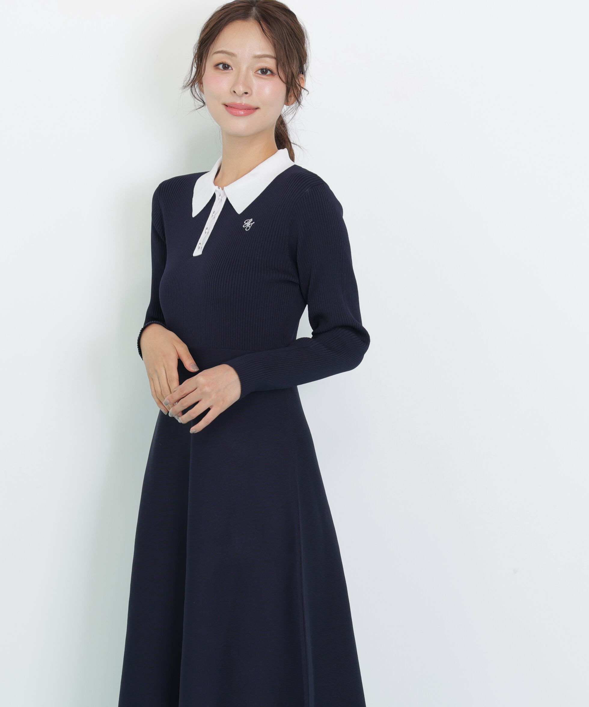  「長袖ポロネックニットワンピース」|ワンピース|