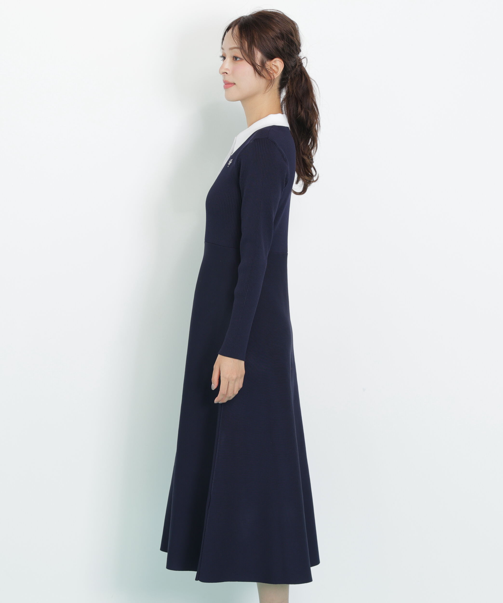  「長袖ポロネックニットワンピース」|ワンピース|