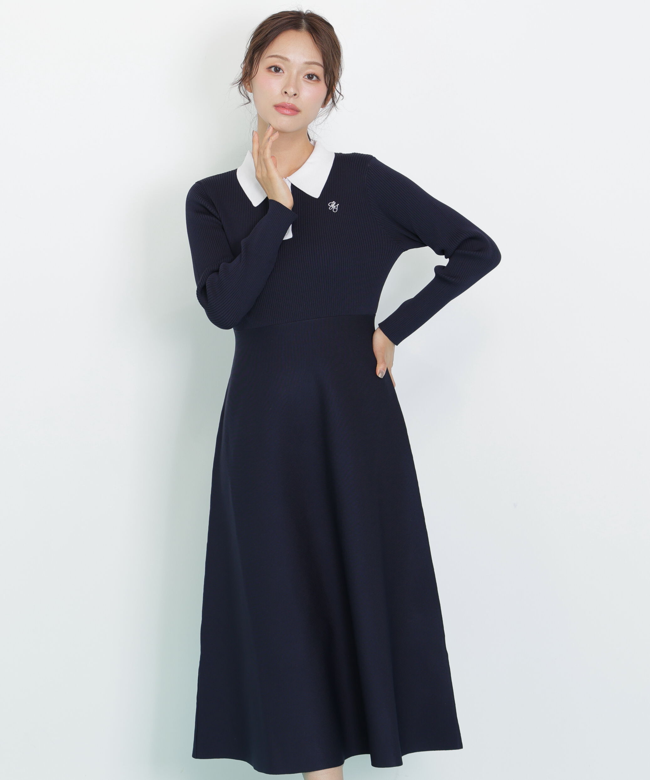  「長袖ポロネックニットワンピース」|ワンピース|