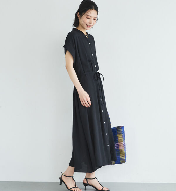 Doux archives「ウォッシャブルリネンライクバンドカラーシャツワンピーズ」|ワンピース|