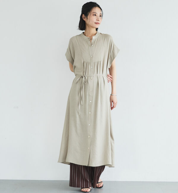 Doux archives「ウォッシャブルリネンライクバンドカラーシャツワンピーズ」|ワンピース|BEIGE