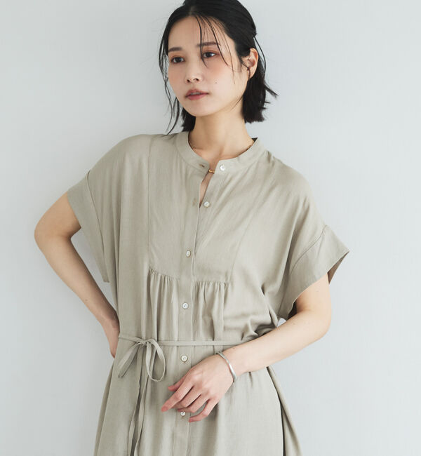 Doux archives「ウォッシャブルリネンライクバンドカラーシャツワンピーズ」|ワンピース|