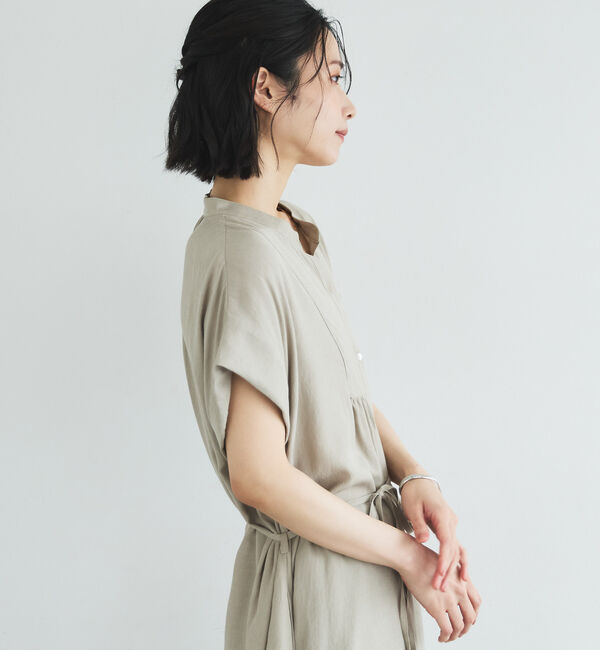 Doux archives「ウォッシャブルリネンライクバンドカラーシャツワンピーズ」|ワンピース|
