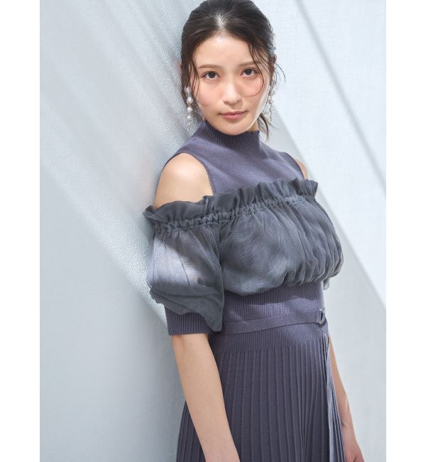 MERCURYDUO「異素材ドッキングオフショルニットハーフスリーブワンピース」|ワンピース|