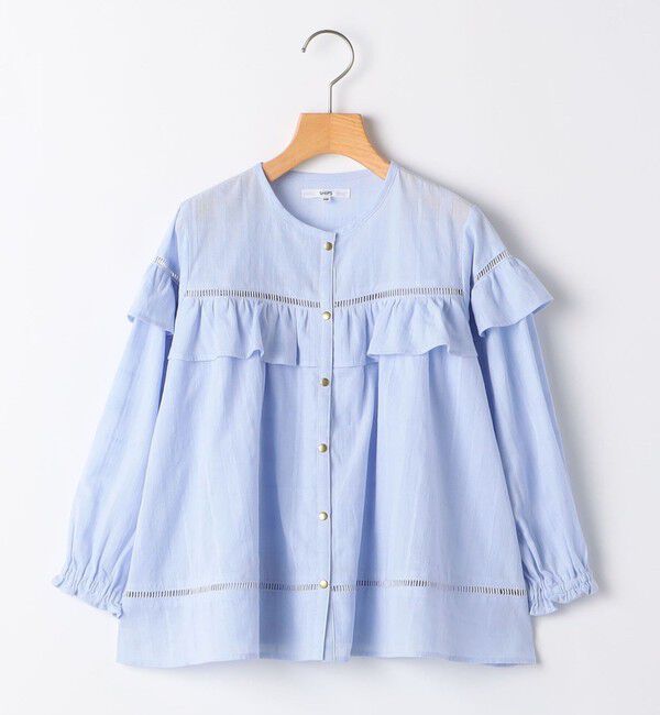 SHIPS KIDS「SHIPS KIDS:140～150cm / スナップ ボタン フリル ブラウス」|シャツ・ブラウス|ライトブルー