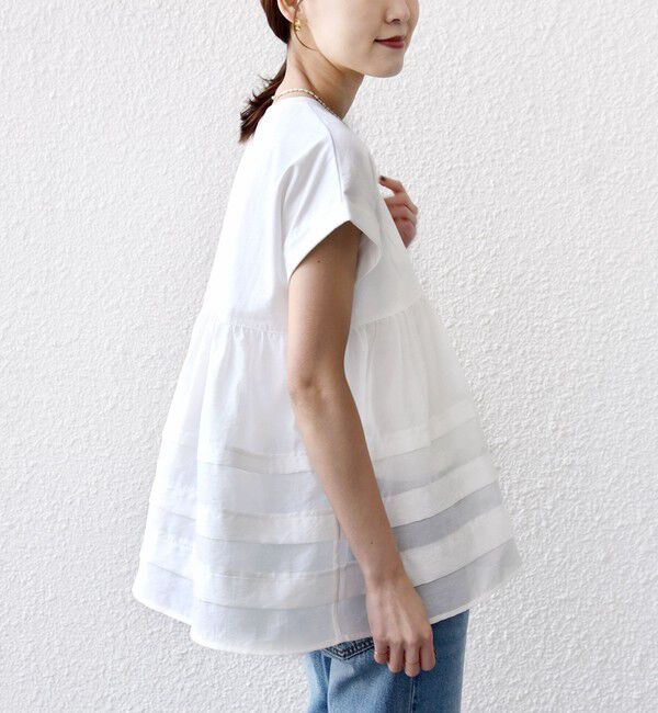SHIPS for women「【WEB限定】〈手洗い可能〉布帛 コンビ ペプラム TEE」|Tシャツ・カットソー|