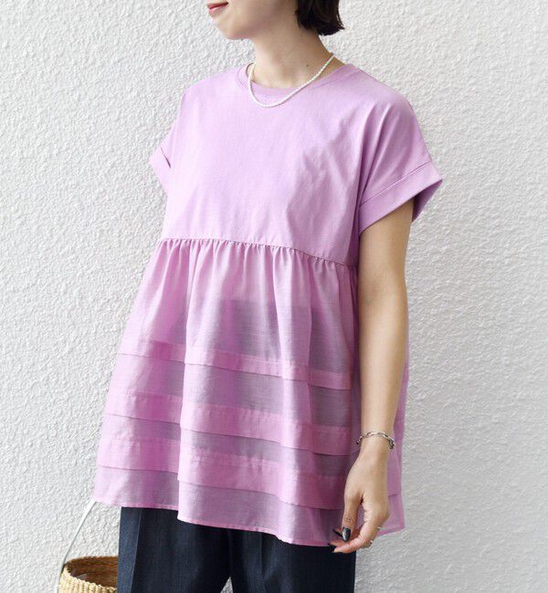SHIPS for women「【WEB限定】〈手洗い可能〉布帛 コンビ ペプラム TEE」|Tシャツ・カットソー|