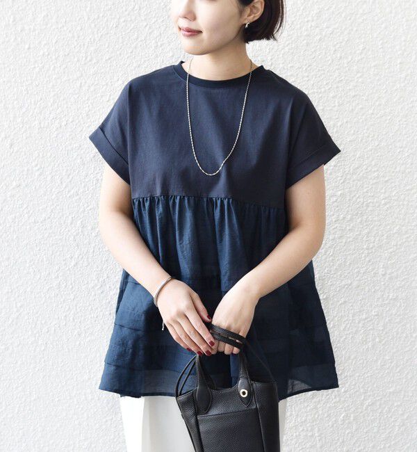 SHIPS for women「【WEB限定】〈手洗い可能〉布帛 コンビ ペプラム TEE」|Tシャツ・カットソー|