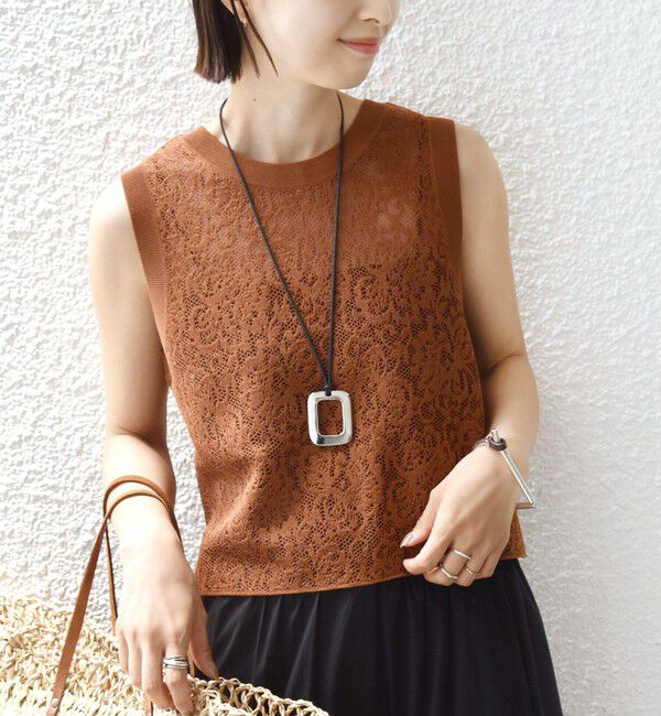 SHIPS for women「《予約》〈手洗い可能〉レース ジャカード 2WAY ノースリーブ カットソー」|Tシャツ・カットソー|ブラウン