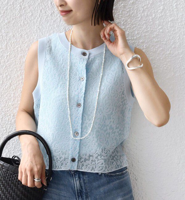 SHIPS for women「《予約》〈手洗い可能〉レース ジャカード 2WAY ノースリーブ カットソー」|Tシャツ・カットソー|