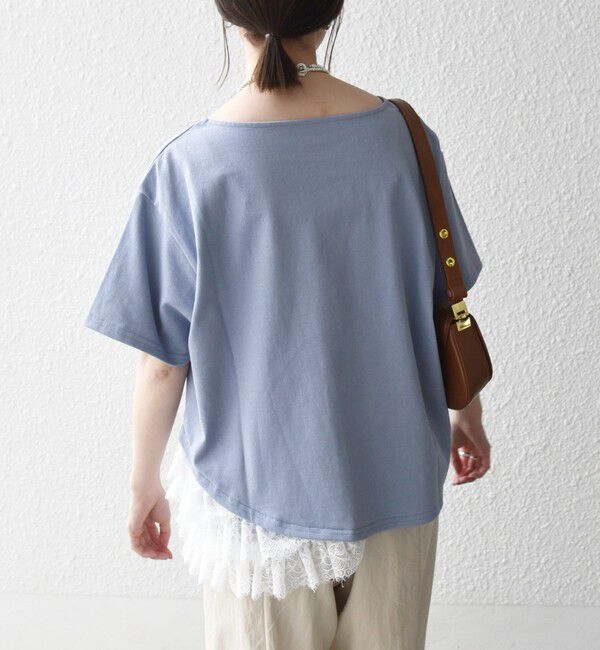 SHIPS any「《予約》SHIPS any:〈洗濯機可能〉レース ヘム アシンメトリー ショートスリーブ TEE」|Tシャツ・カットソー|