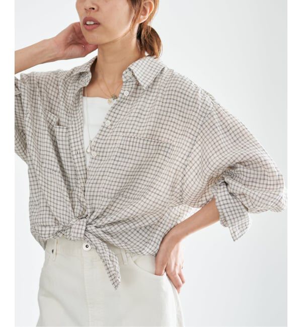 IENA「《セットアップ対応》フレンチリネンチェックレギュラーカラーシャツ」|シャツ・ブラウス|