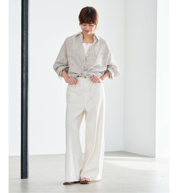 IENA「《セットアップ対応》フレンチリネンチェックレギュラーカラーシャツ」|シャツ・ブラウス|