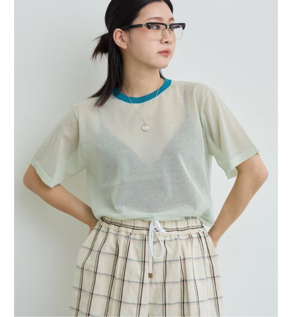 IENA LA BOUCLE「IENA LA BOUCLE シアーTシャツニット」|ニット・セーター|グリーン A