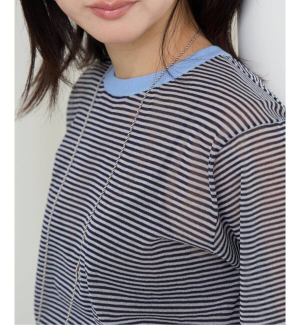 IENA LA BOUCLE「IENA LA BOUCLE シアーTシャツニット」|ニット・セーター|ネイビー A