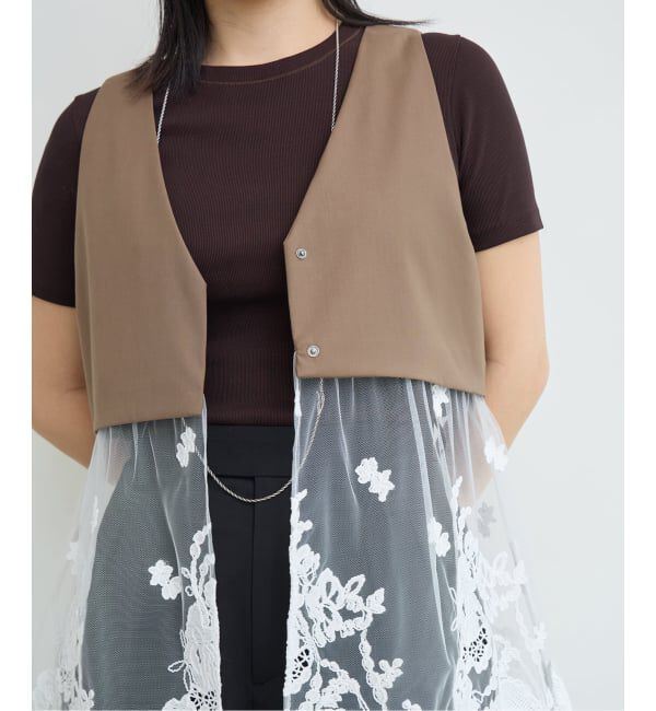 IENA LA BOUCLE「《予約》IENA LA BOUCLE チュールレースノースリーブベスト」|ベスト・ジレ|