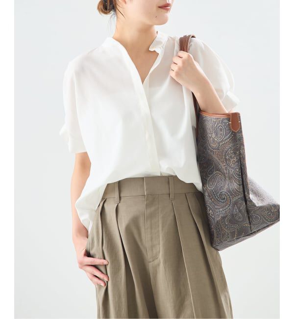 journal standard L'essage「DEVEAUXフラワー&チェック/無地タックスリーブシャツ」|シャツ・ブラウス|ホワイト