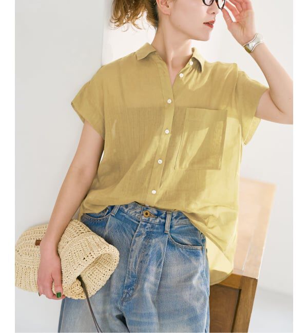 Spick and Span「《セットアップ可 / 予約》ラミーブレンドフレンチスリーブシャツ」|シャツ・ブラウス|