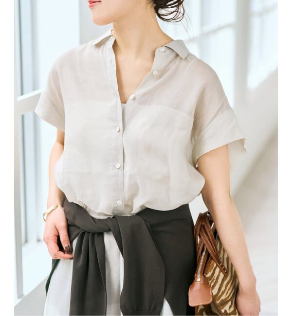 Spick and Span「《セットアップ可 / 予約》ラミーブレンドフレンチスリーブシャツ」|シャツ・ブラウス|ベージュ A