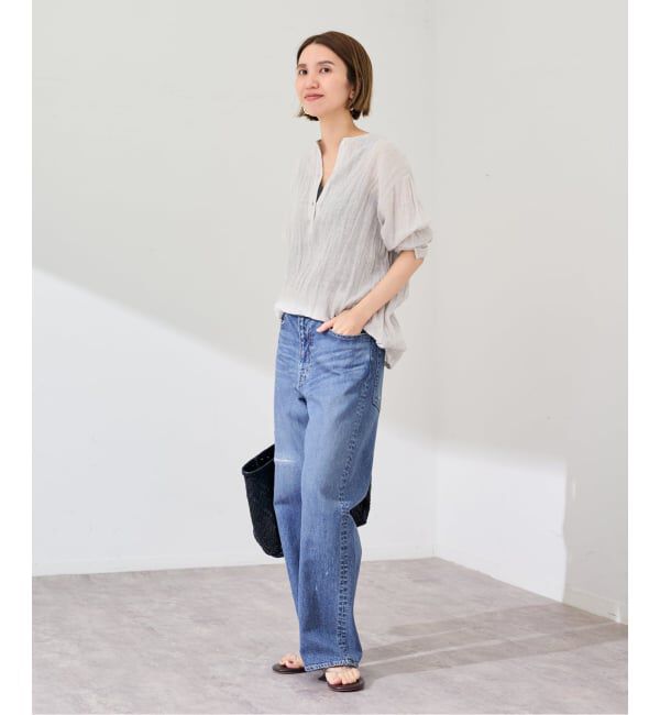 FRAMeWORK「≪追加≫LINENmixクレープヘンリーネックブラウス 2」|シャツ・ブラウス|