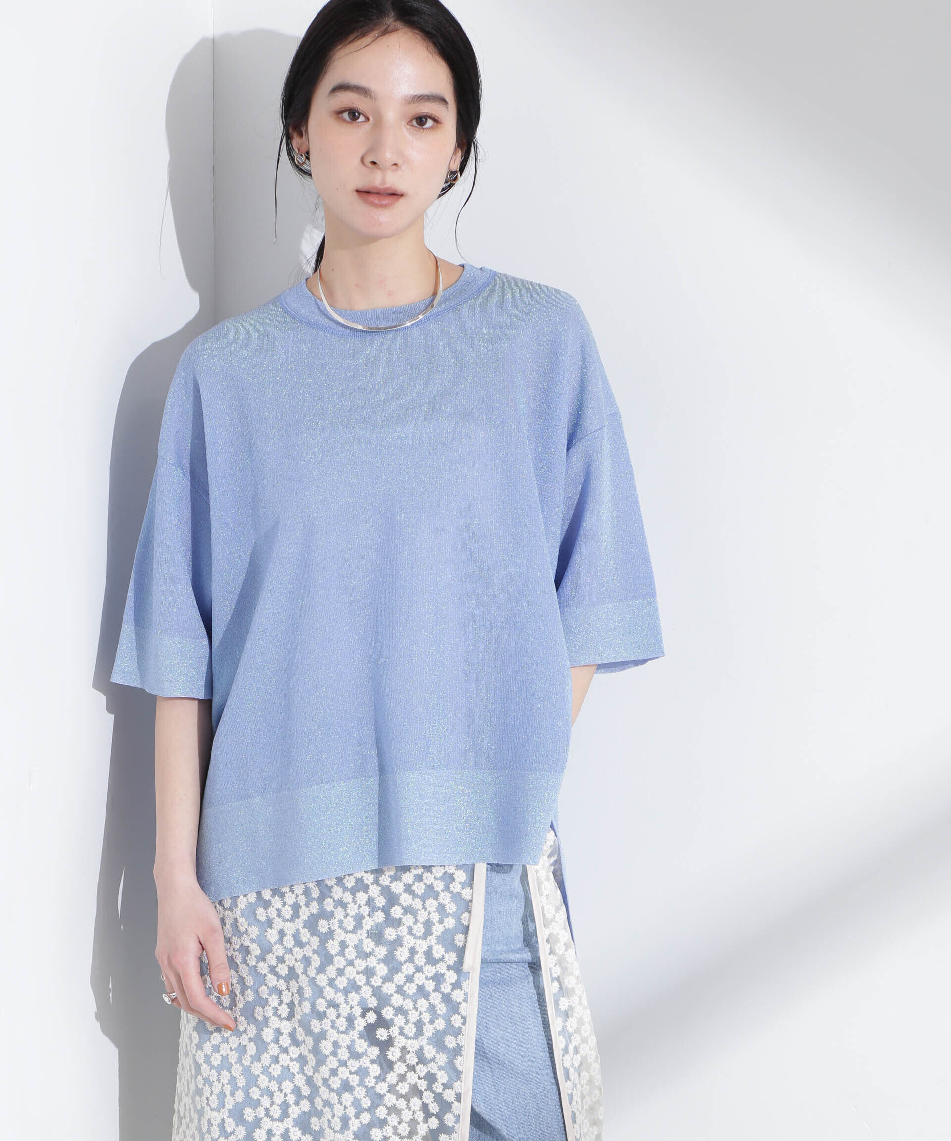 nano･universe「オーロララメシアースムースニットTシャツ」|ニット・セーター|