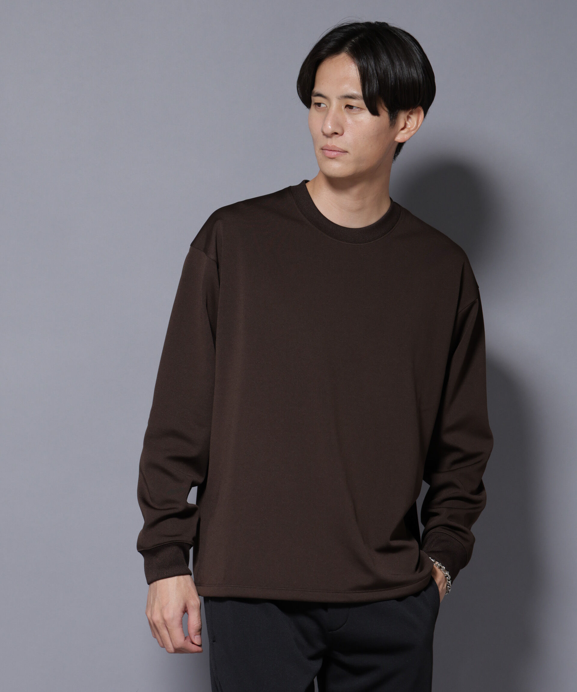 nano･universe「｢MC｣coveross(R)  フリースボンディングクルーネック」|Tシャツ・カットソー|ブラウン