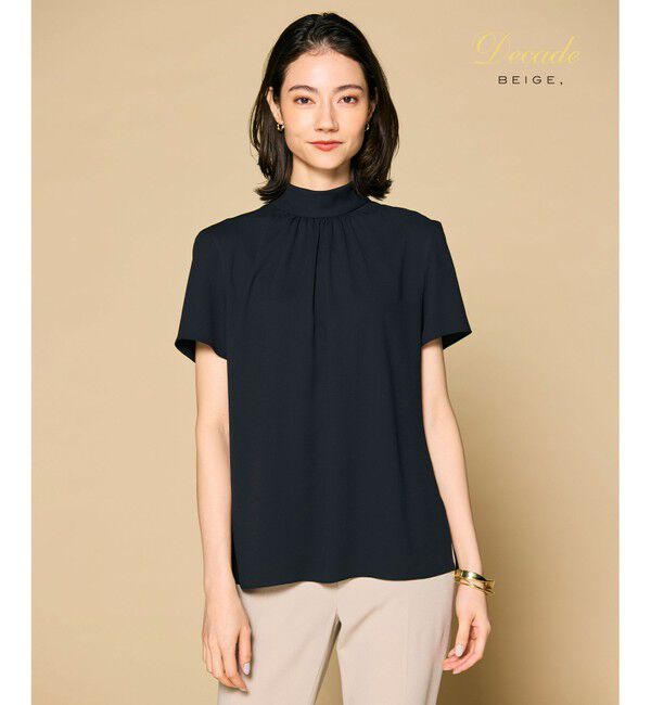 BEIGE,「【定番】EVA / ハイネックハーフスリーブブラウス」|シャツ・ブラウス|Black