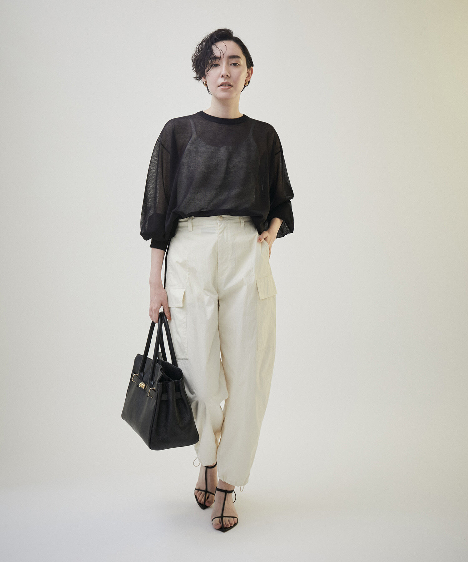 SALON adam et rope'「シアーボリュームスリーブプルオーバー【洗える】」|Tシャツ・カットソー|