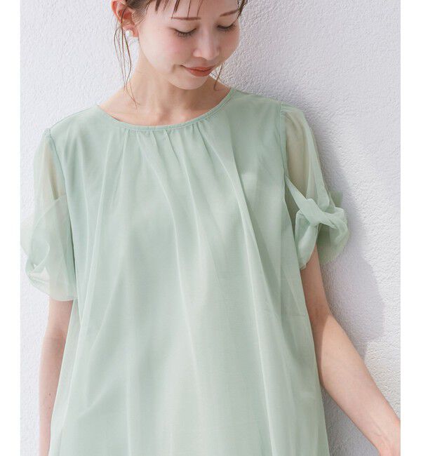 Rope&rsquo;Picnic「Cutee チュールドッキングツイストスリーブトップス/リンクコーデ」|Tシャツ・カットソー|