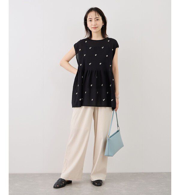 Rope&rsquo;Picnic「シャーベットニット 刺繍シアーペプラムニット/UVケア・接触冷感」|ニット・セーター|