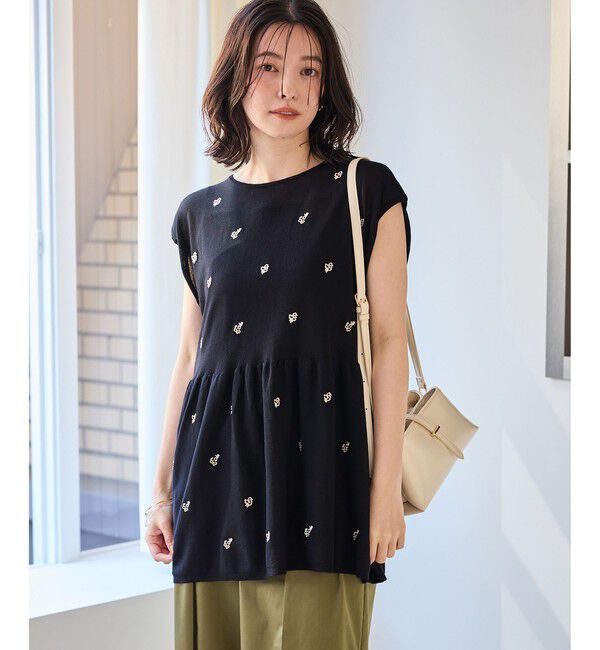 Rope&rsquo;Picnic「シャーベットニット 刺繍シアーペプラムニット/UVケア・接触冷感」|ニット・セーター|