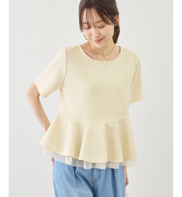 Rope&rsquo;Picnic「裾フリル異素材ドッキングカットトップス」|Tシャツ・カットソー|