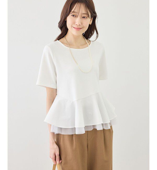 Rope&rsquo;Picnic「裾フリル異素材ドッキングカットトップス」|Tシャツ・カットソー|
