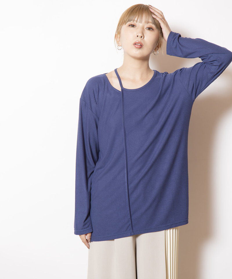  「アシンメトリーテレコ長袖Tシャツ」|Tシャツ・カットソー|