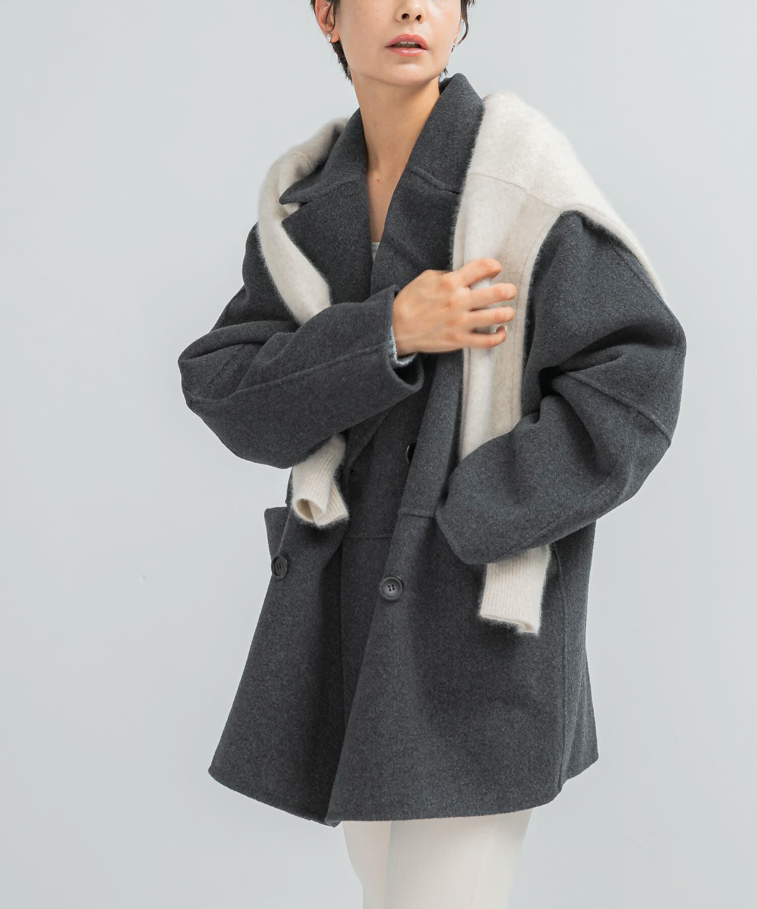 URBAN RESEARCH ROSSO「『一部別注カラー』YENN　DOUBLE FACE PEA COAT」|ピーコート|チャコールグレー