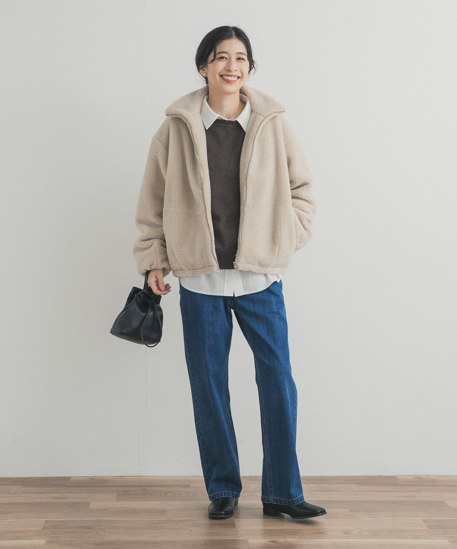 URBAN RESEARCH DOORS「ZIPボアブルゾン」|ノーカラーコート|