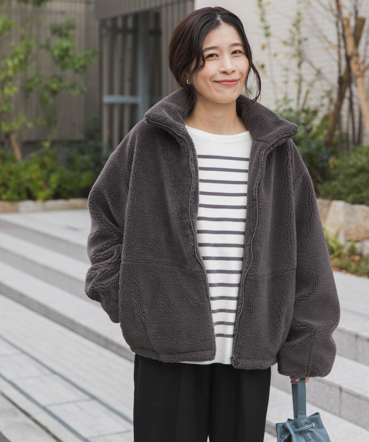 URBAN RESEARCH DOORS「ZIPボアブルゾン」|ノーカラーコート|