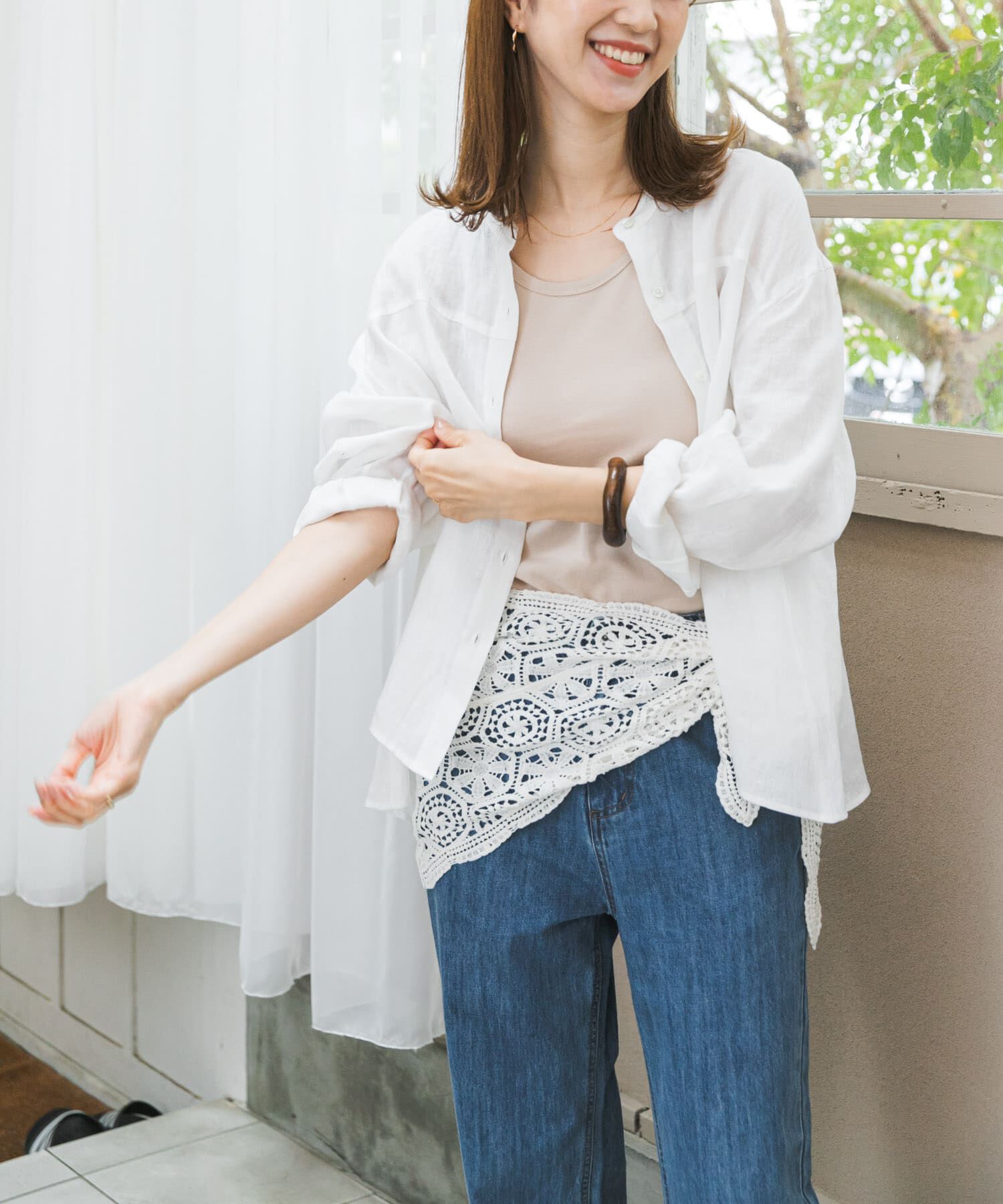 URBAN RESEARCH DOORS「リネンカーブスリーブブラウス」|シャツ・ブラウス|