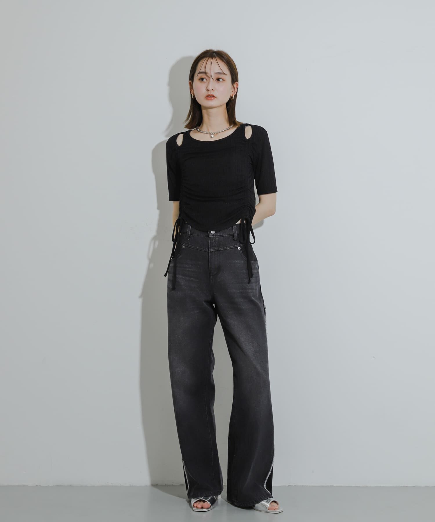 SENSE OF PLACE by URBAN RESEARCH「カットアウトシャーリングトップ(5分袖)」|Tシャツ・カットソー|