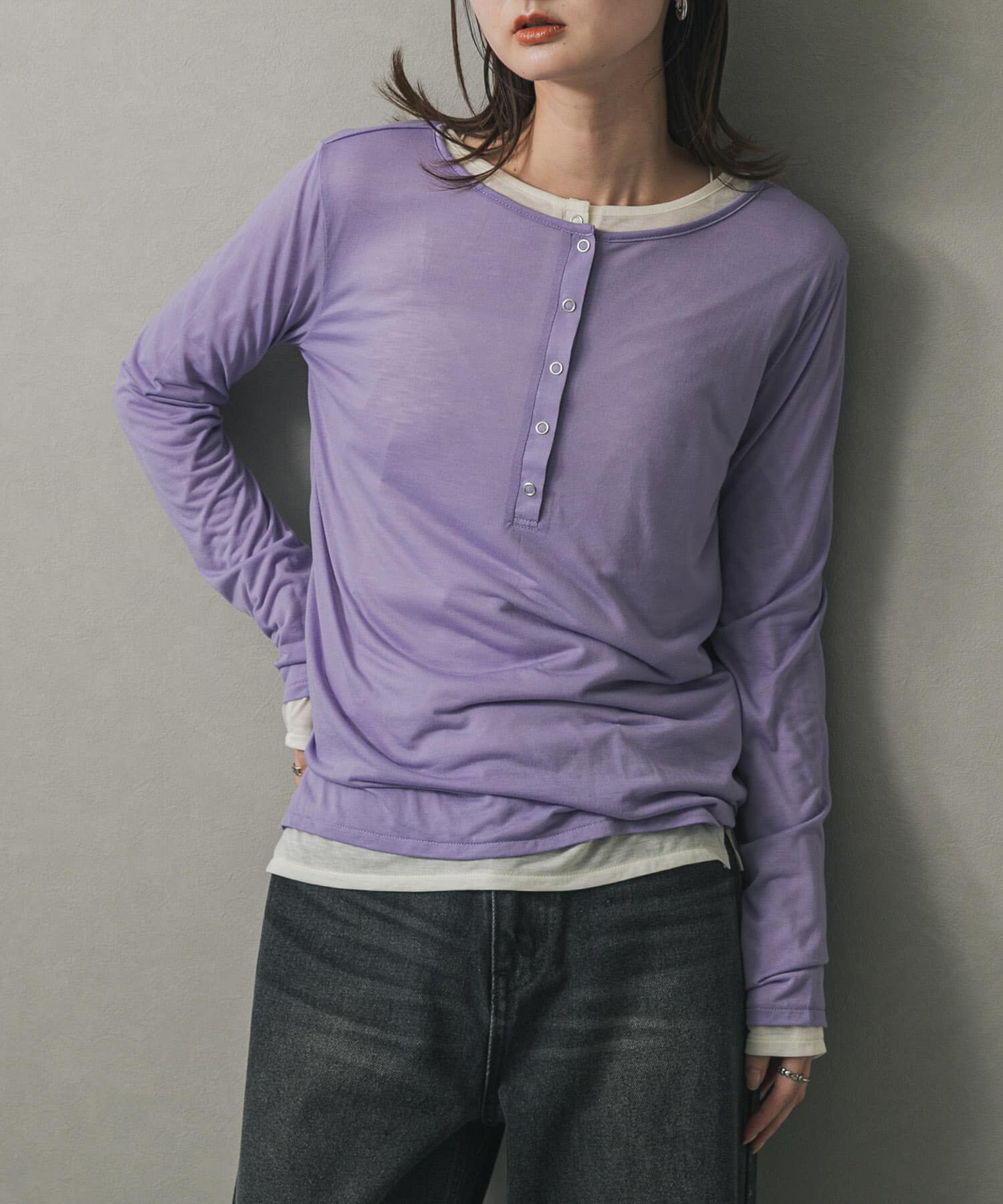 SENSE OF PLACE by URBAN RESEARCH「ヘンリーネックプレーンカットトップ」|Tシャツ・カットソー|パープル