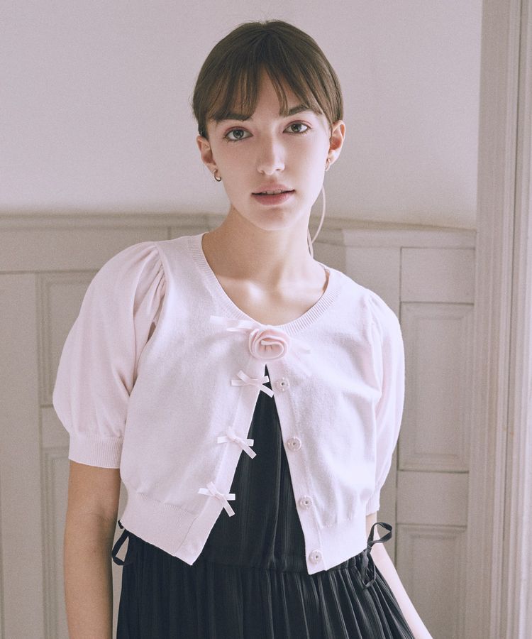 Maison de FLEUR Petite Robe「ローズニット半袖カーディガン」|カーディガン|