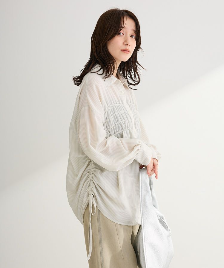Green Parks「脇シャーリングシャツ」|シャツ・ブラウス|ストライプアイボリー