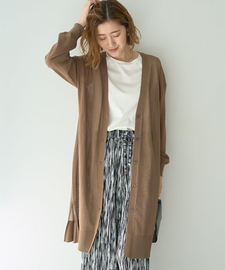 YECCA VECCA「シアーニットロング丈カーディガン」|カーディガン|Dark beige