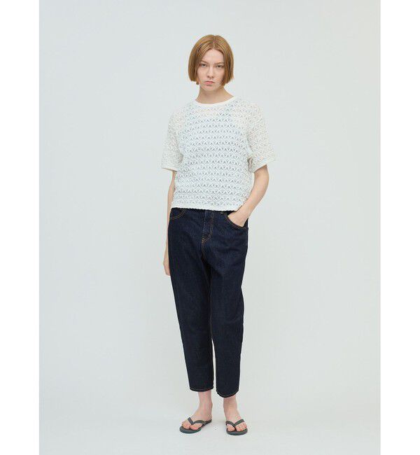 mizuiro ind「mizuiro ind ストレッチレースクルーネックTシャツ」|Tシャツ・カットソー|