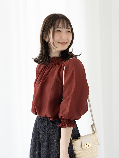 Te chichi TERRASSE「シャーリングネックブラウス」|シャツ・ブラウス|ブラウン