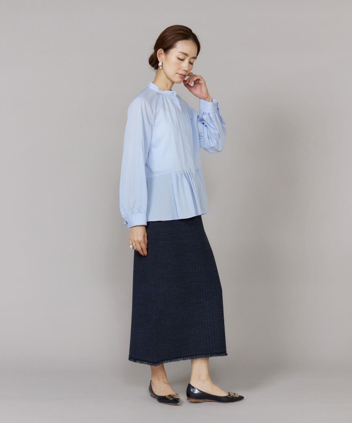 Le Souk「《大きいサイズ》バンドカラーペプラムブラウス」|シャツ・ブラウス|
