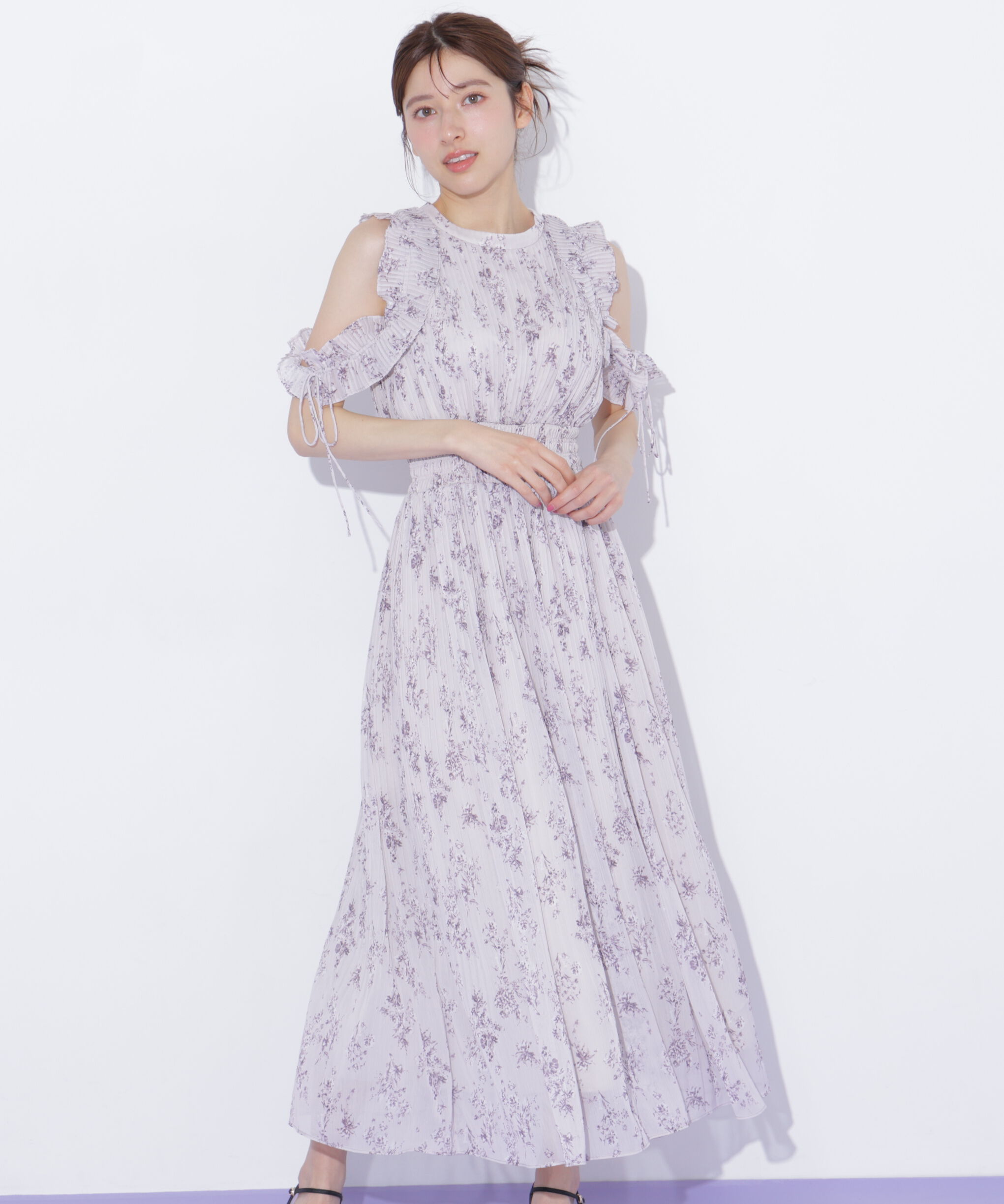  「プリーツフリルフラワーワンピース」|ワンピース|