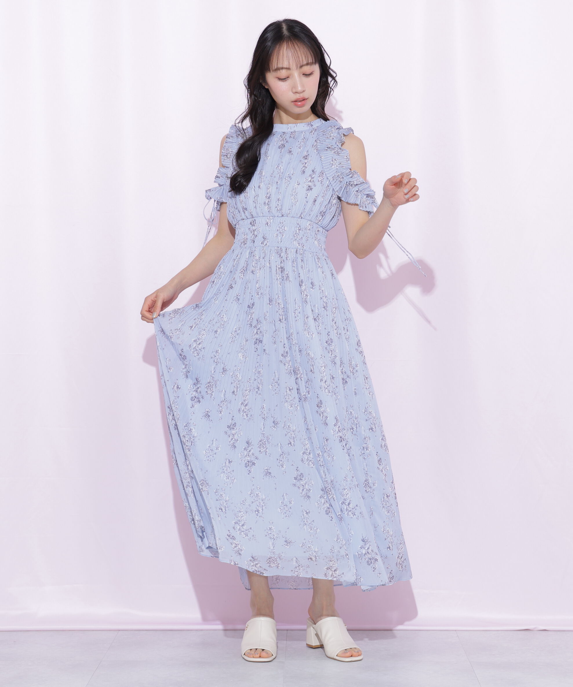  「プリーツフリルフラワーワンピース」|ワンピース|