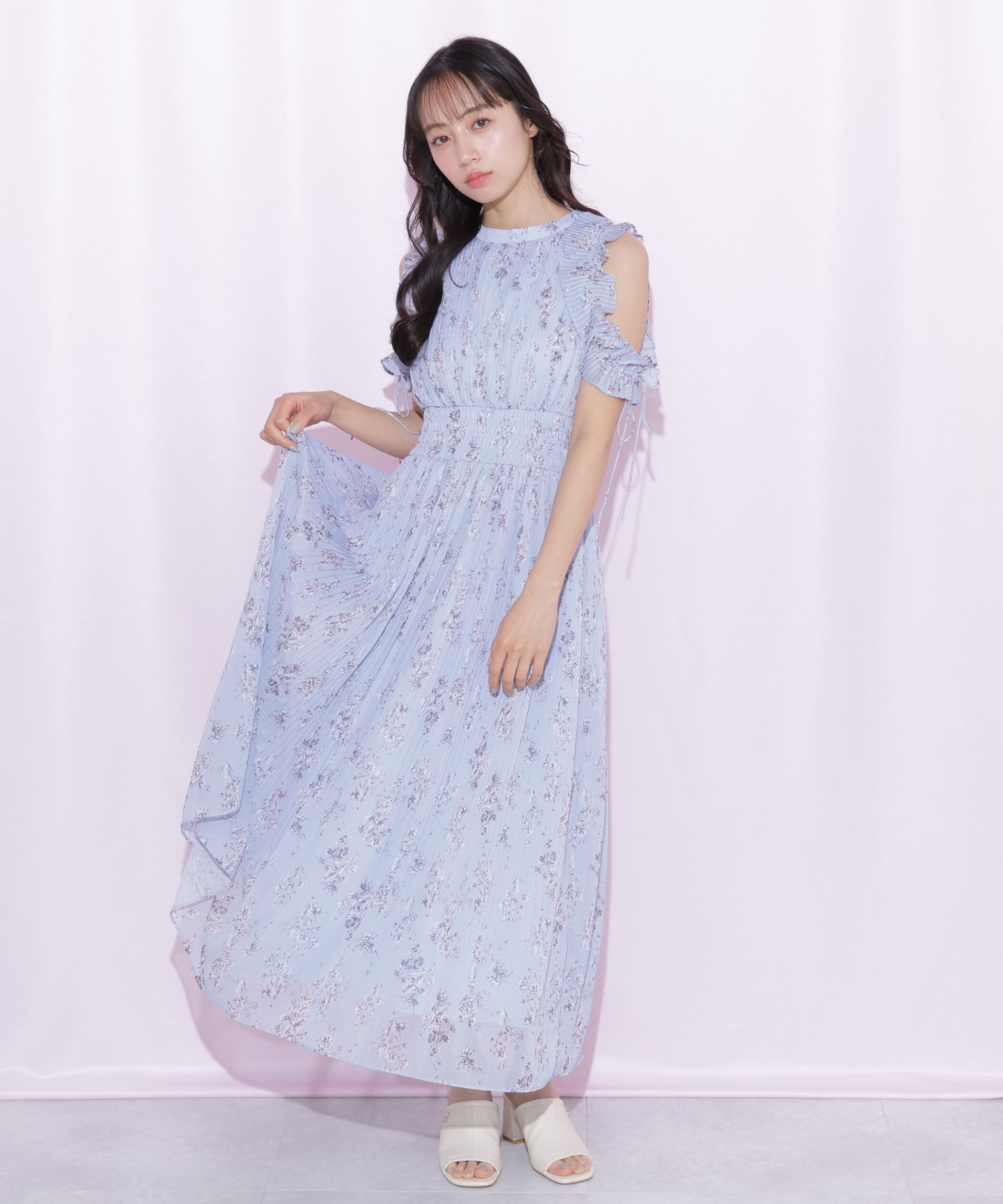  「プリーツフリルフラワーワンピース」|ワンピース|