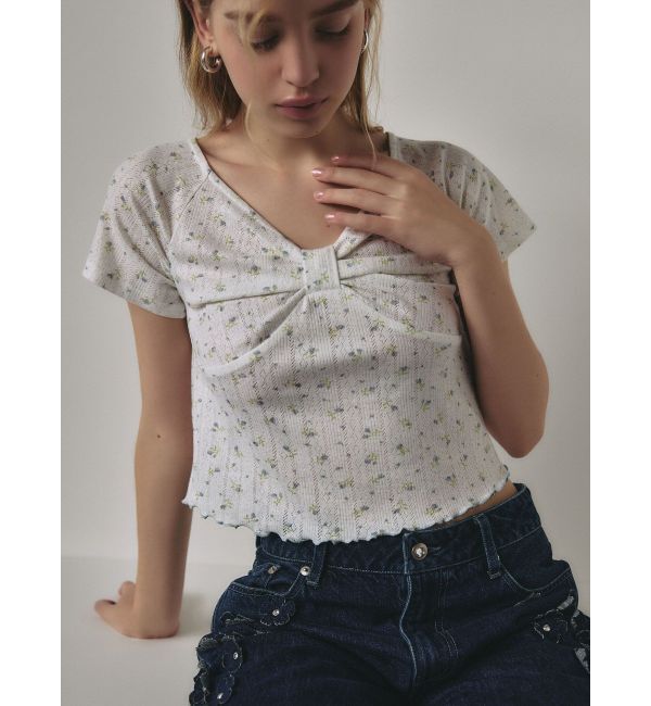 CALNAMUR「PETIT FLOWER RIBBON TSHIRTS/小花柄リボンTシャツ」|Tシャツ・カットソー|